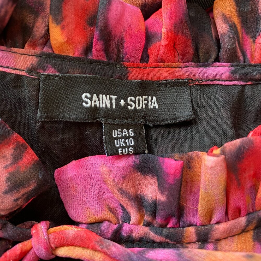 Saint + Sophia Floral Tiered Midi Dress Pink Black Sleeveless Pockets Feminine-6 - Picture 12 of 14